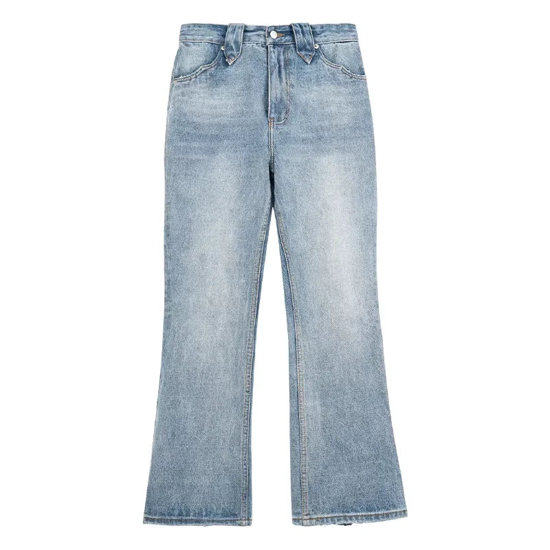 Simple Project Men's Retro Flared Distressed Blue Jeans