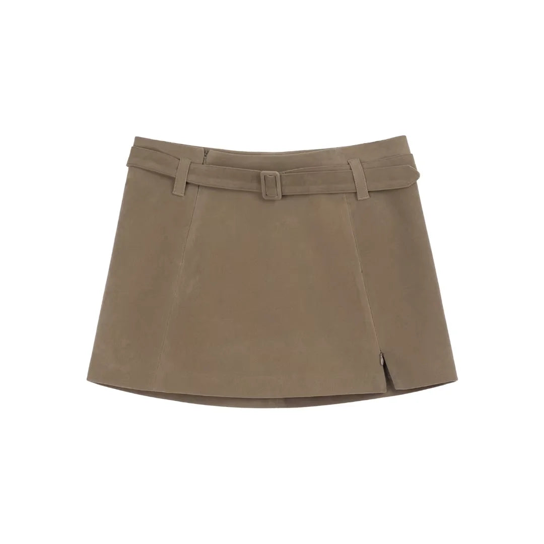 Simple Project Asymmetrical Suede Mini Skirt with Belt