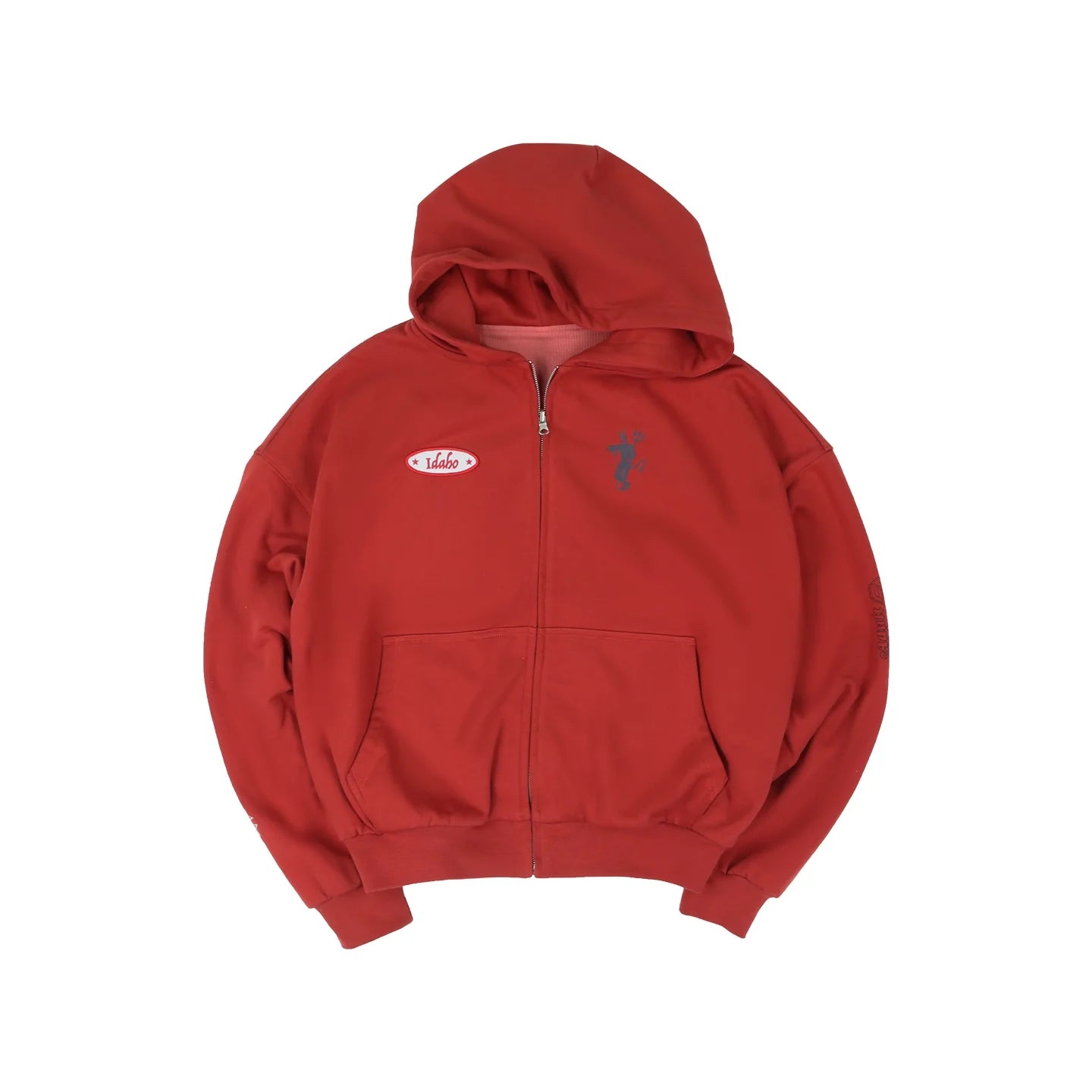 SOD Online Store Oversized Reversible Zip-Up Hoodie with Rhinestone 'Idaho' Patch