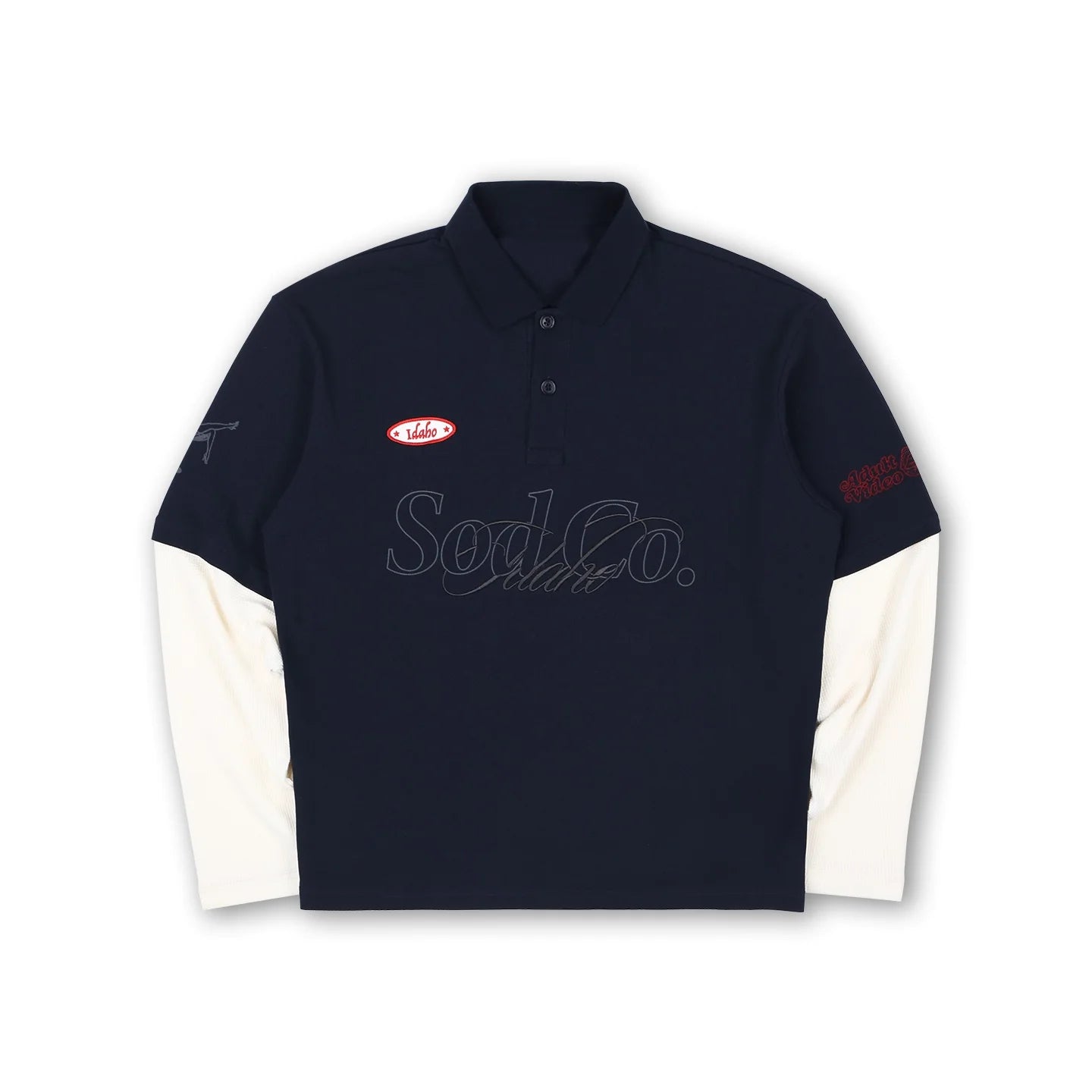 SOD Online Store Men's Dark Blue Colorblock Long Sleeve Polo Shirt