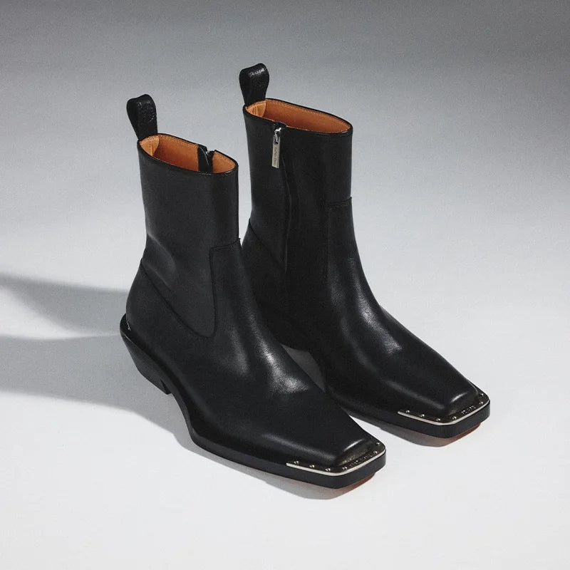 SOD Online Store Men's Leather Chelsea Boots with Zipper and Square Toe