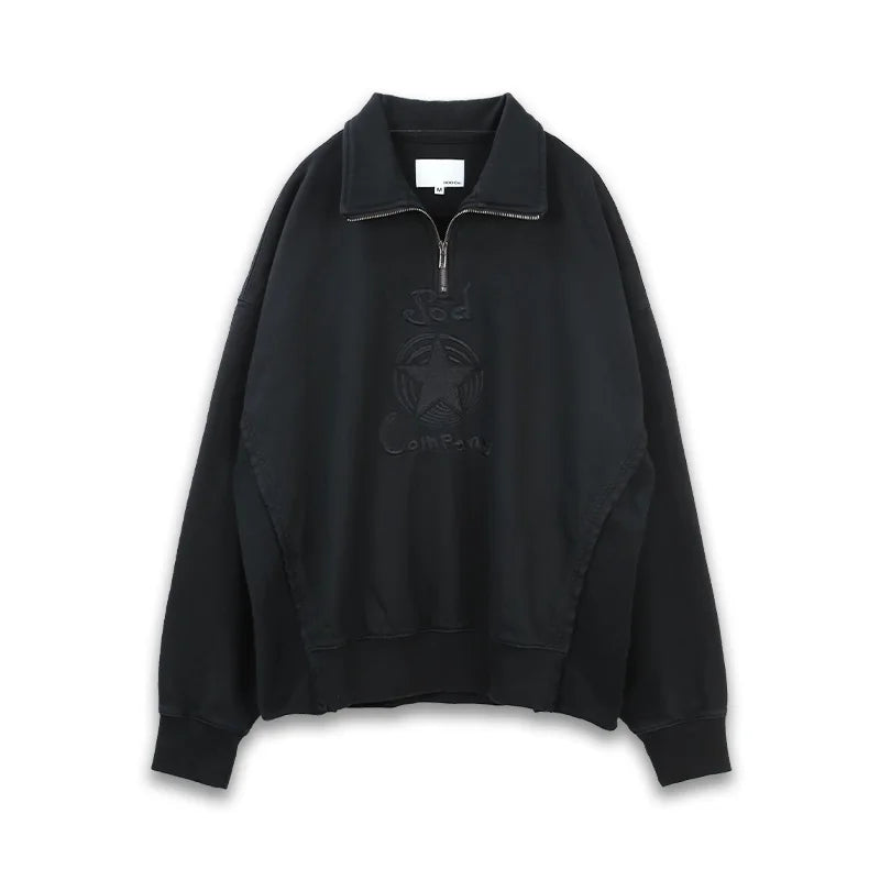 SOD Online Store Men's Black Oversized Quarter-Zip Cotton Sweatshirt