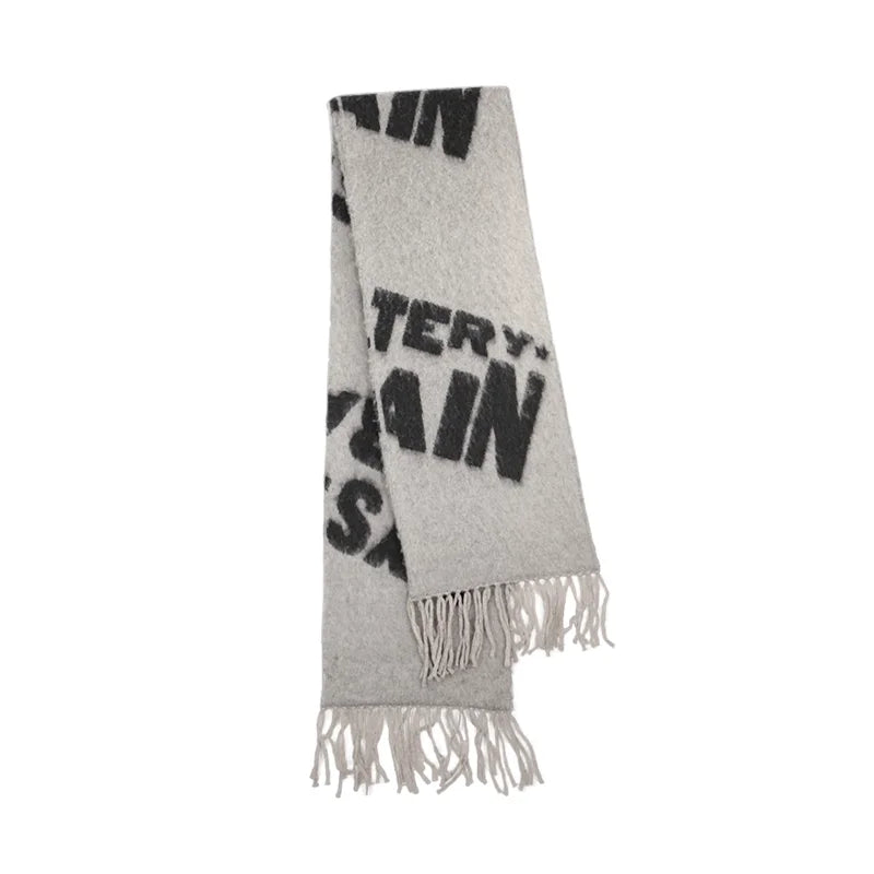 SOD Online Store Double-Sided Mohair Blend Jacquard Scarf with Bold Letter Design