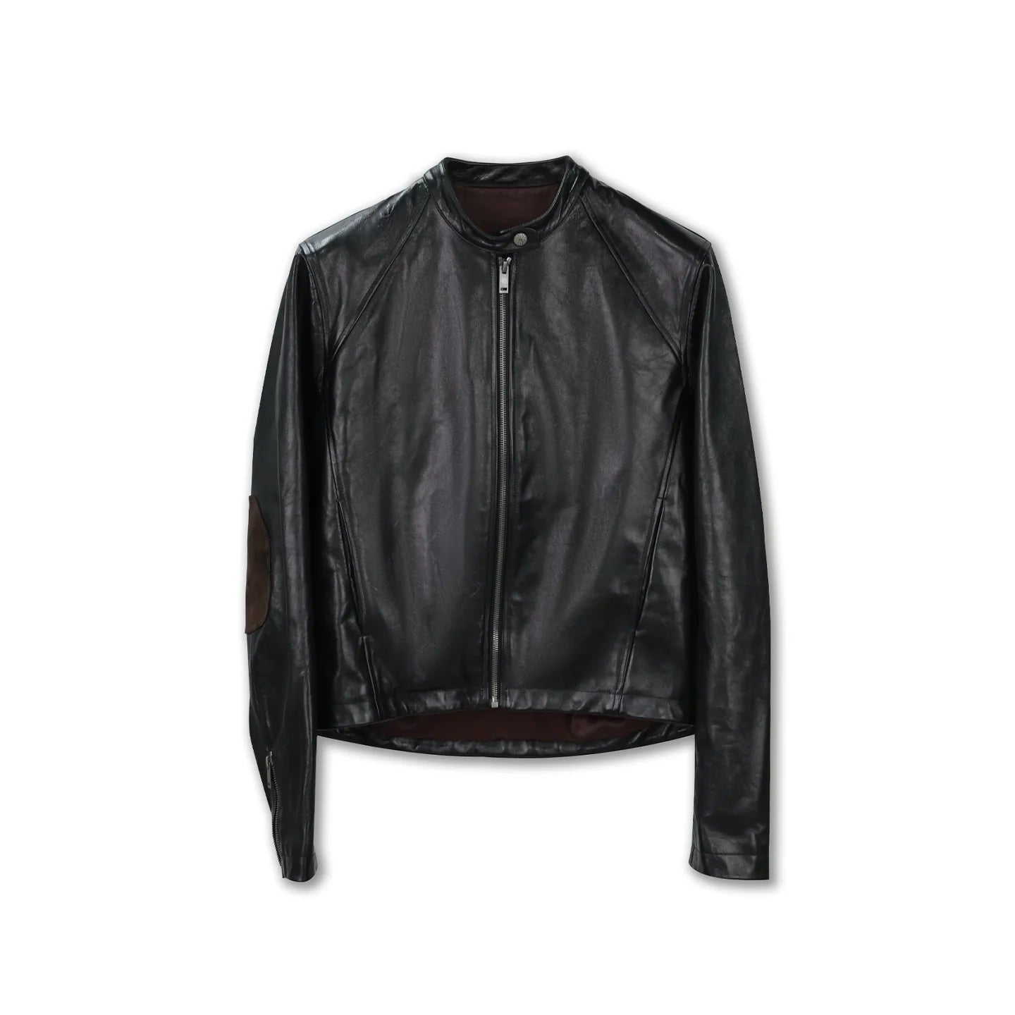SOD Online Store Men's Black Patchwork Racing Leather Jacket with Sheepskin Finish