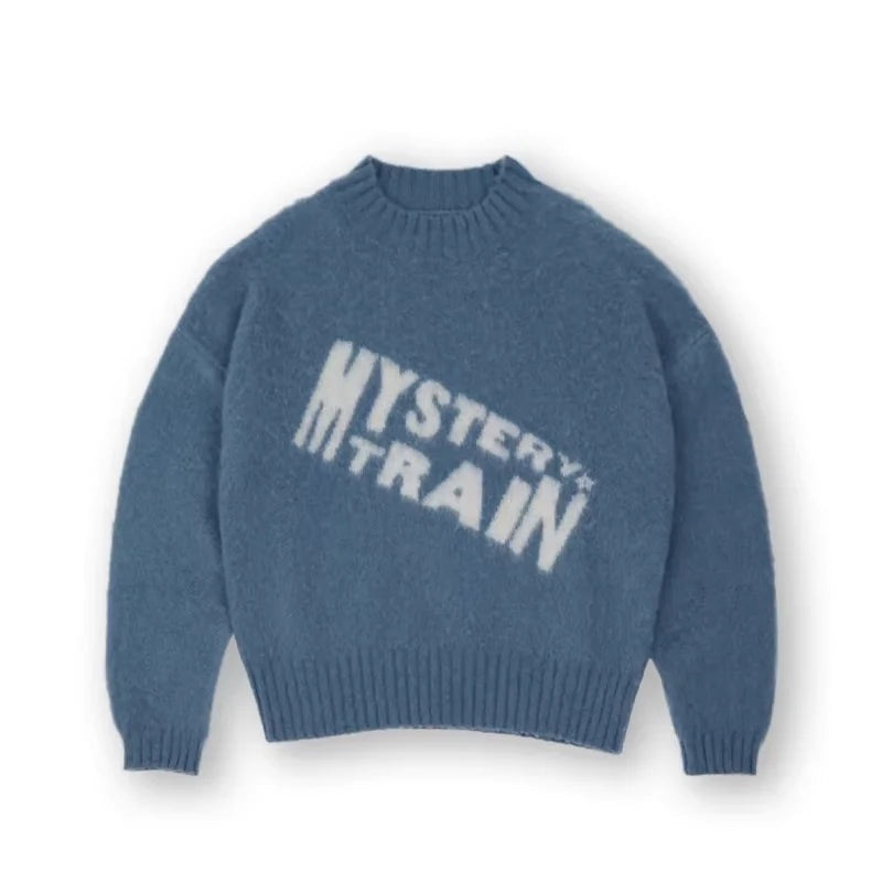 SOD Online Store Men's Oversized Blue Jacquard Sweater with Crew Neck