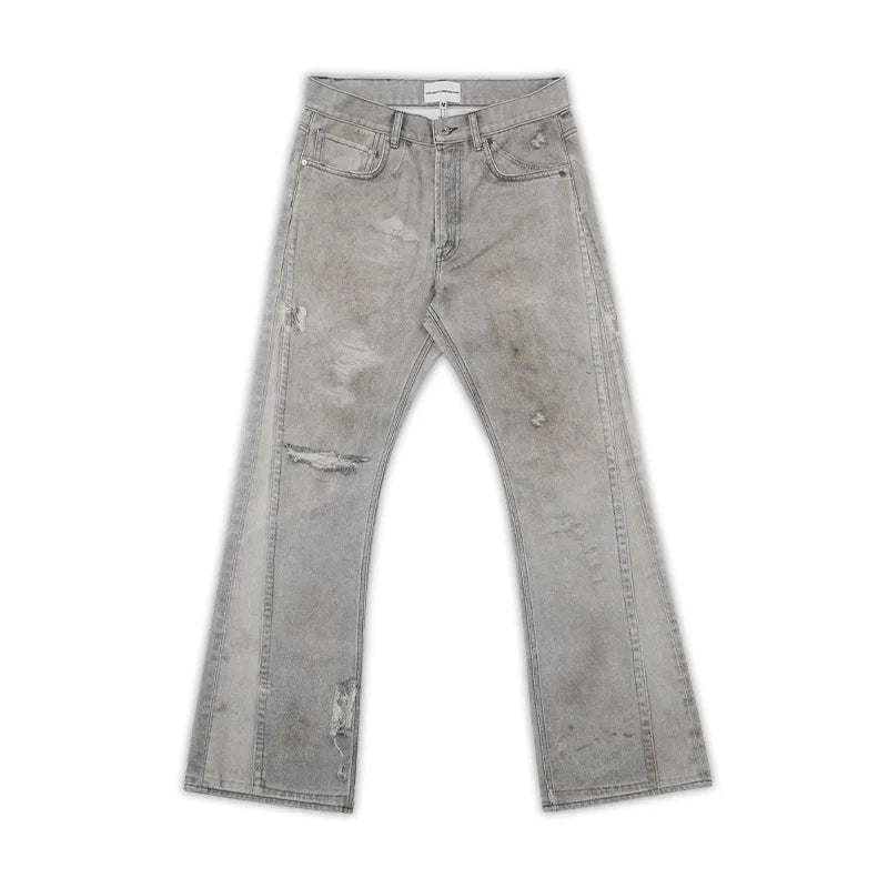 SOD Online Store Gray Vintage Washed Flared Fit Jeans