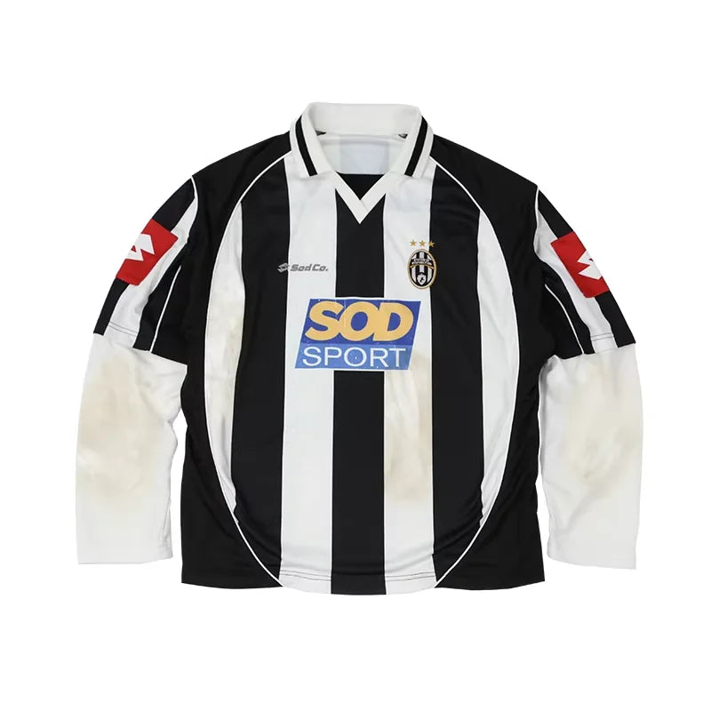 SOD Online Store Men's Black and White Patchwork Distressed Long Sleeve Jersey Shirt