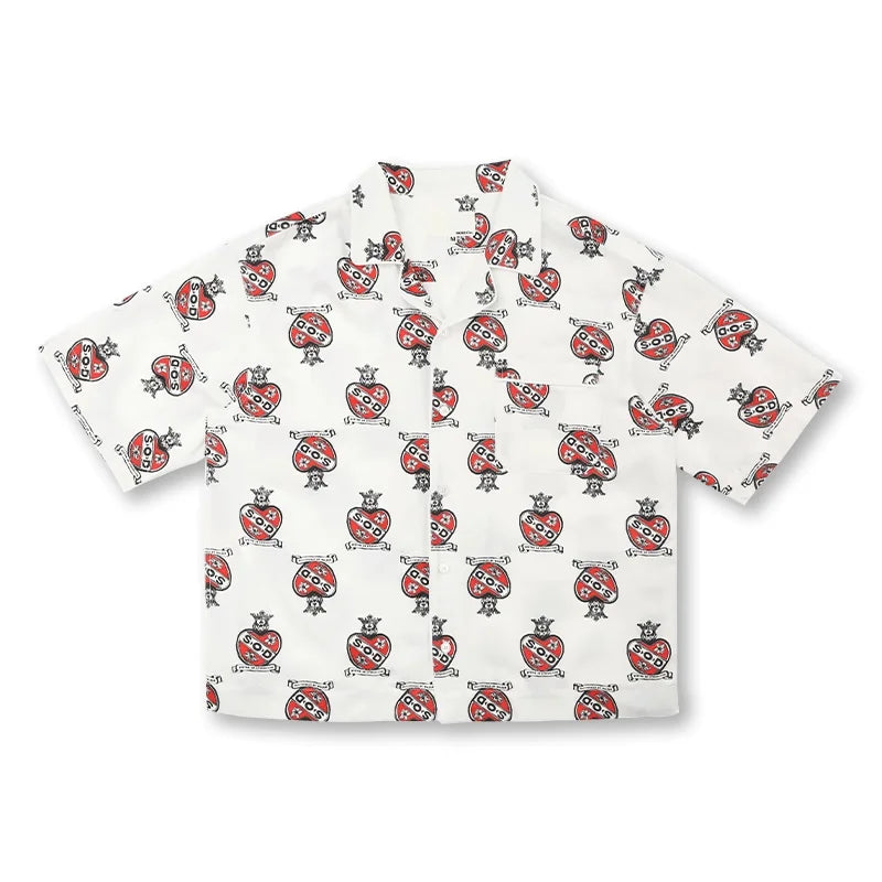 SOD Online Store Boys' White Short-Sleeve Shirt with Cartoon Heart Print