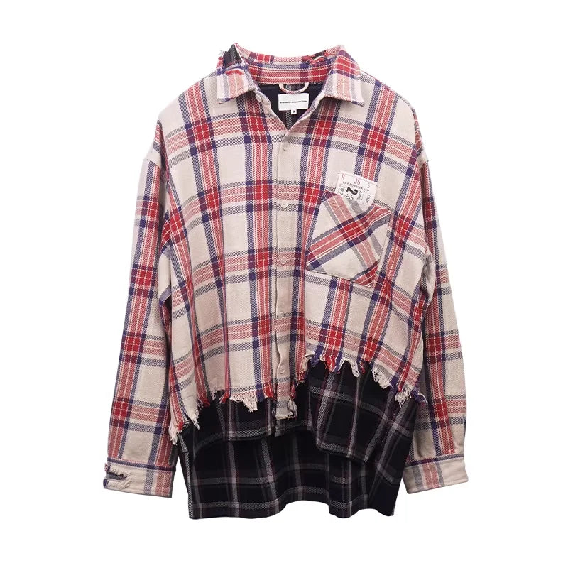 SOD Online Store Oversized Hand-Distressed Plaid Shirt Jacket
