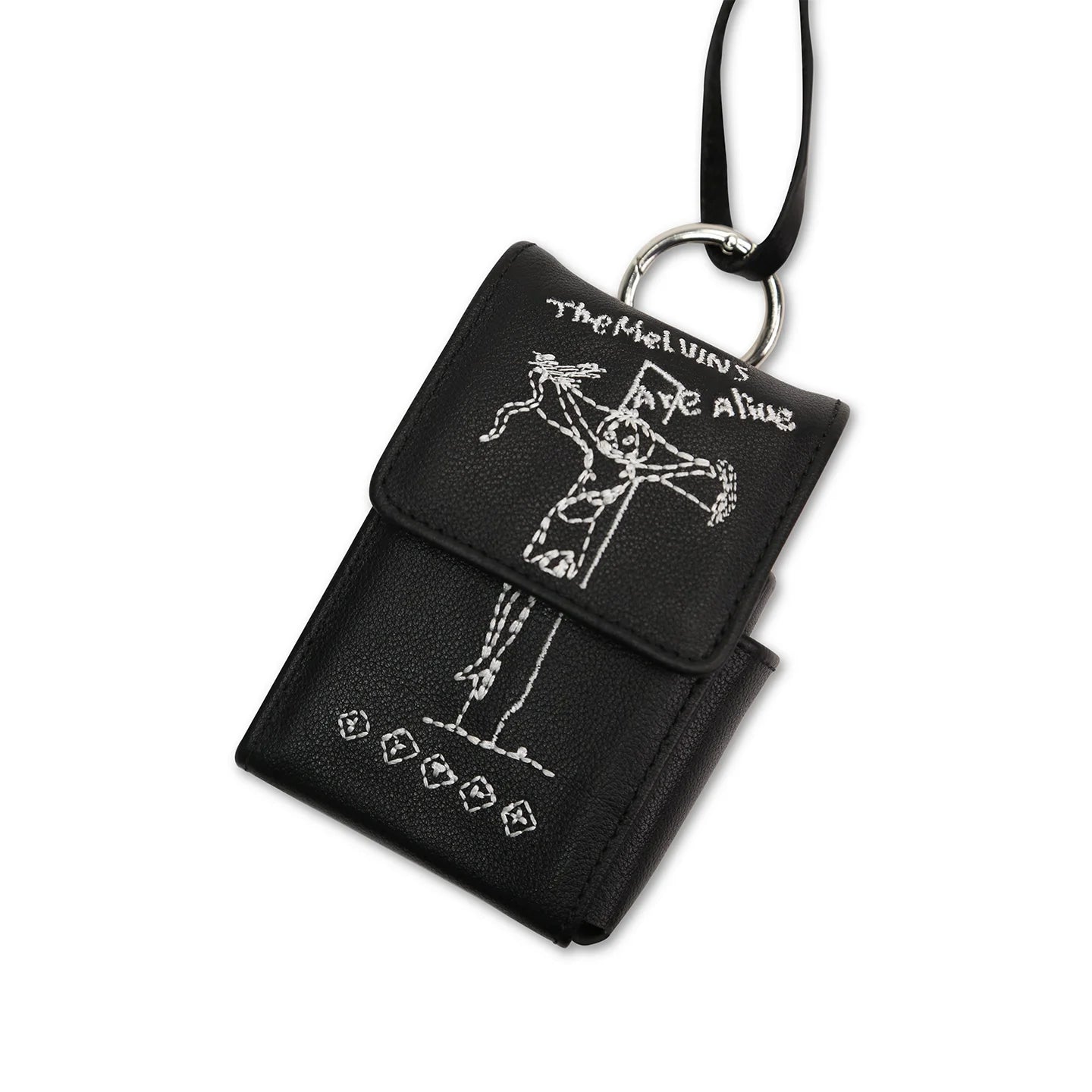 SOD Online Store Leather Cigarette Case with Embroidered Pendant and Graphic Print