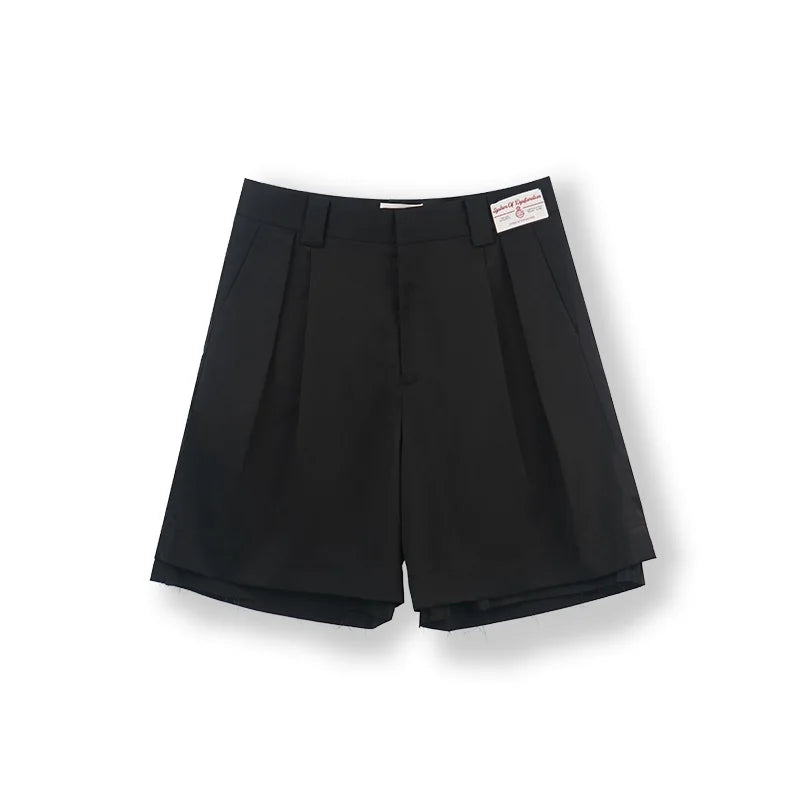 SOD Online Store Black High-Waisted Bermuda Shorts with Pleats