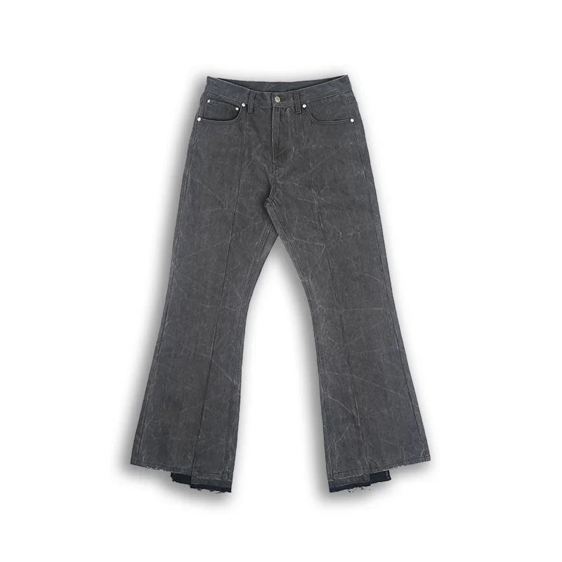 SOD Online Store Gray Washed Flared Jeans with Asymmetrical Hem