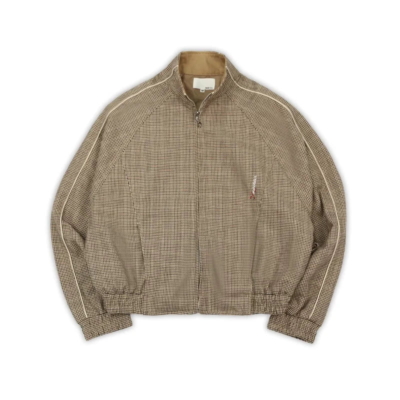 SOD Online Store Men's Houndstooth Zip-Up Jacket with Stand Collar