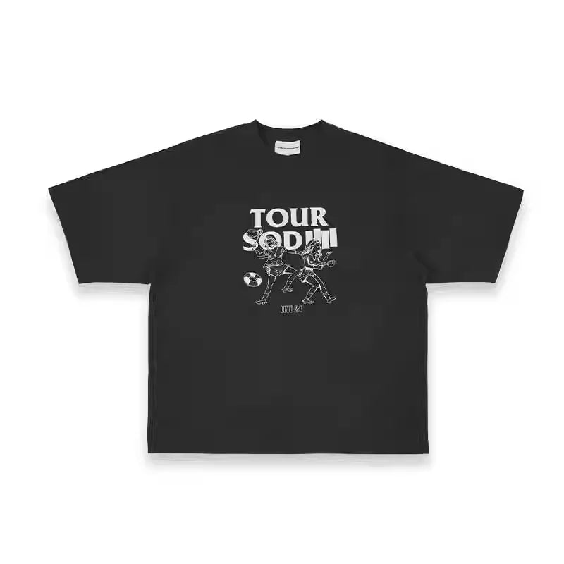 SOD Online Store Oversized Dark Gray Tour Print T-Shirt
