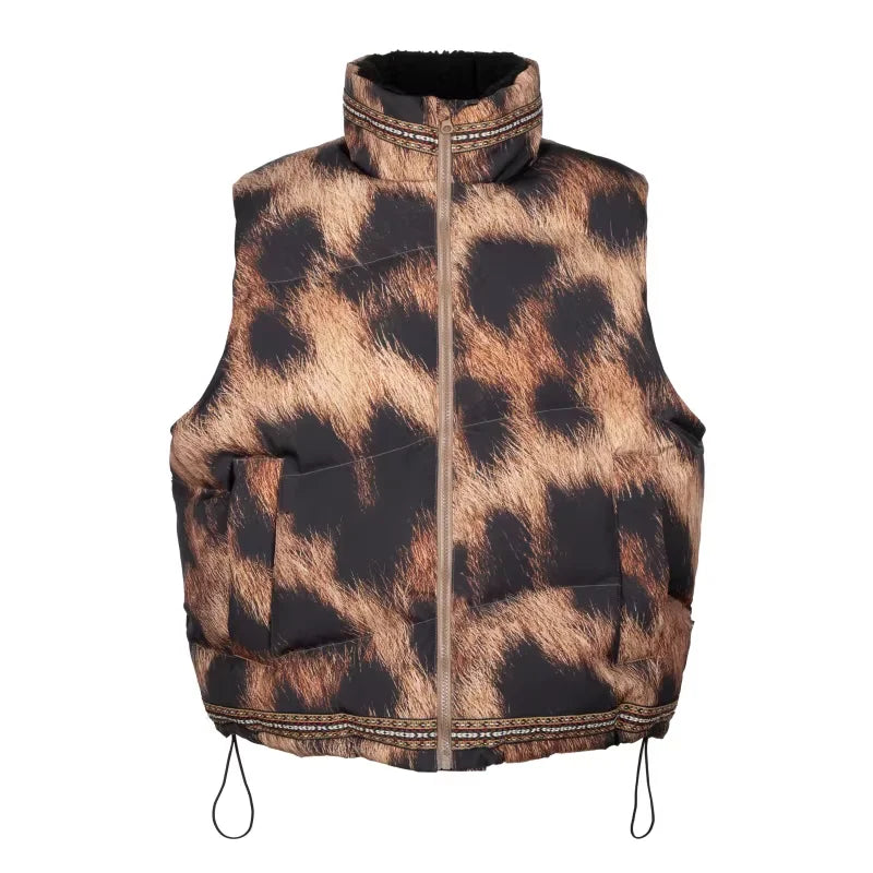 SWFI Leopard Print Quilted Fleece Puffer Vest