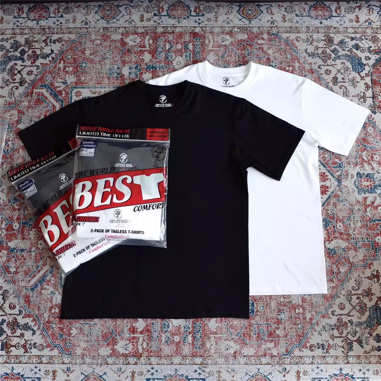 SWFI Men's Black and White Cotton T-Shirt Set - Pack of 2