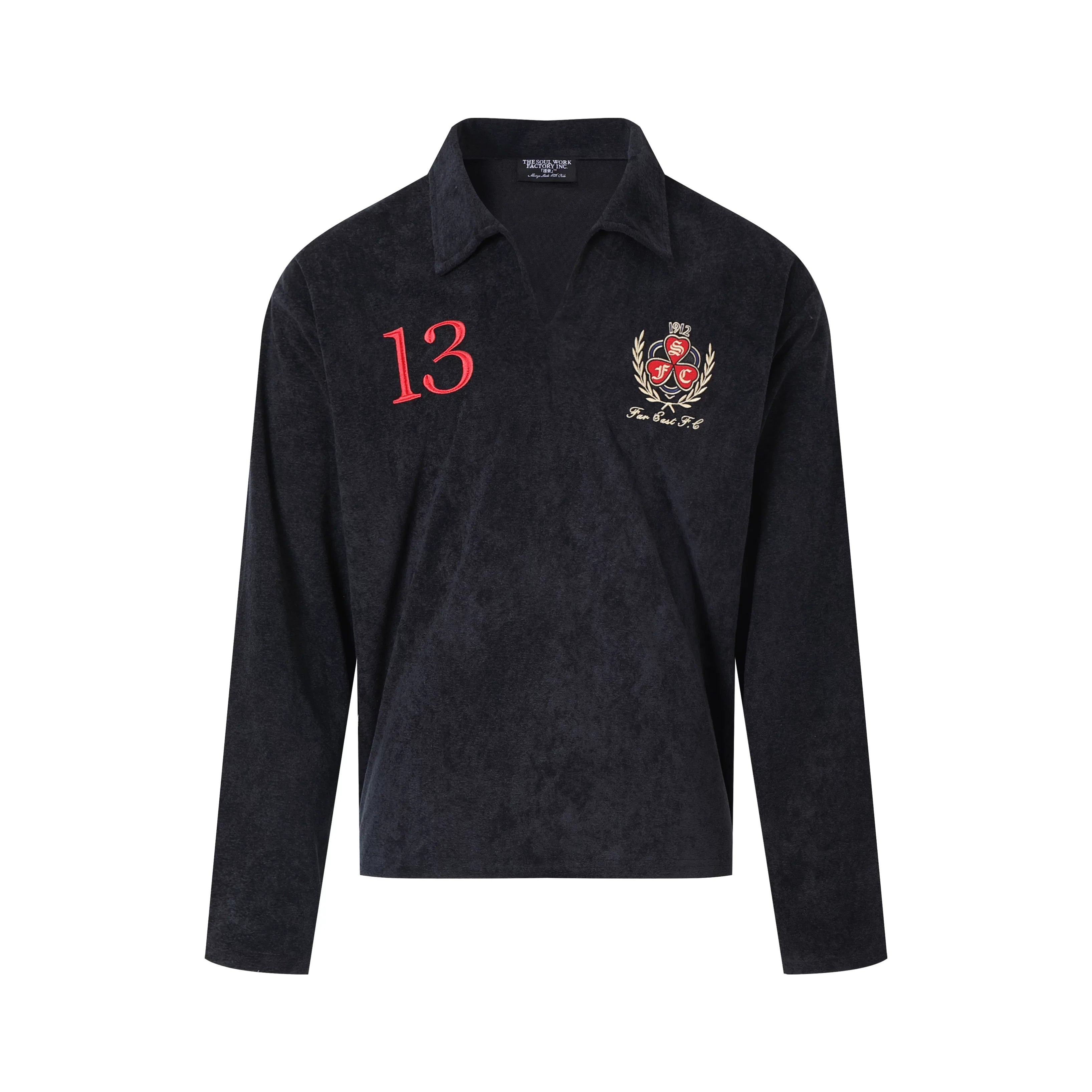 SWFI Far East Men's Retro Terry Long Sleeve Polo Shirt with Embroidered Emblem