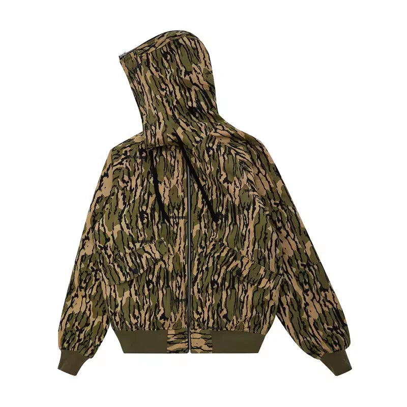 SWFI Far East Men's Camouflage Puffer Jacket with Double Zipper and Hood