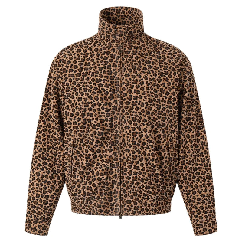 SWFI Far East Leopard Print Sherpa-Lined Corduroy Harrington Jacket
