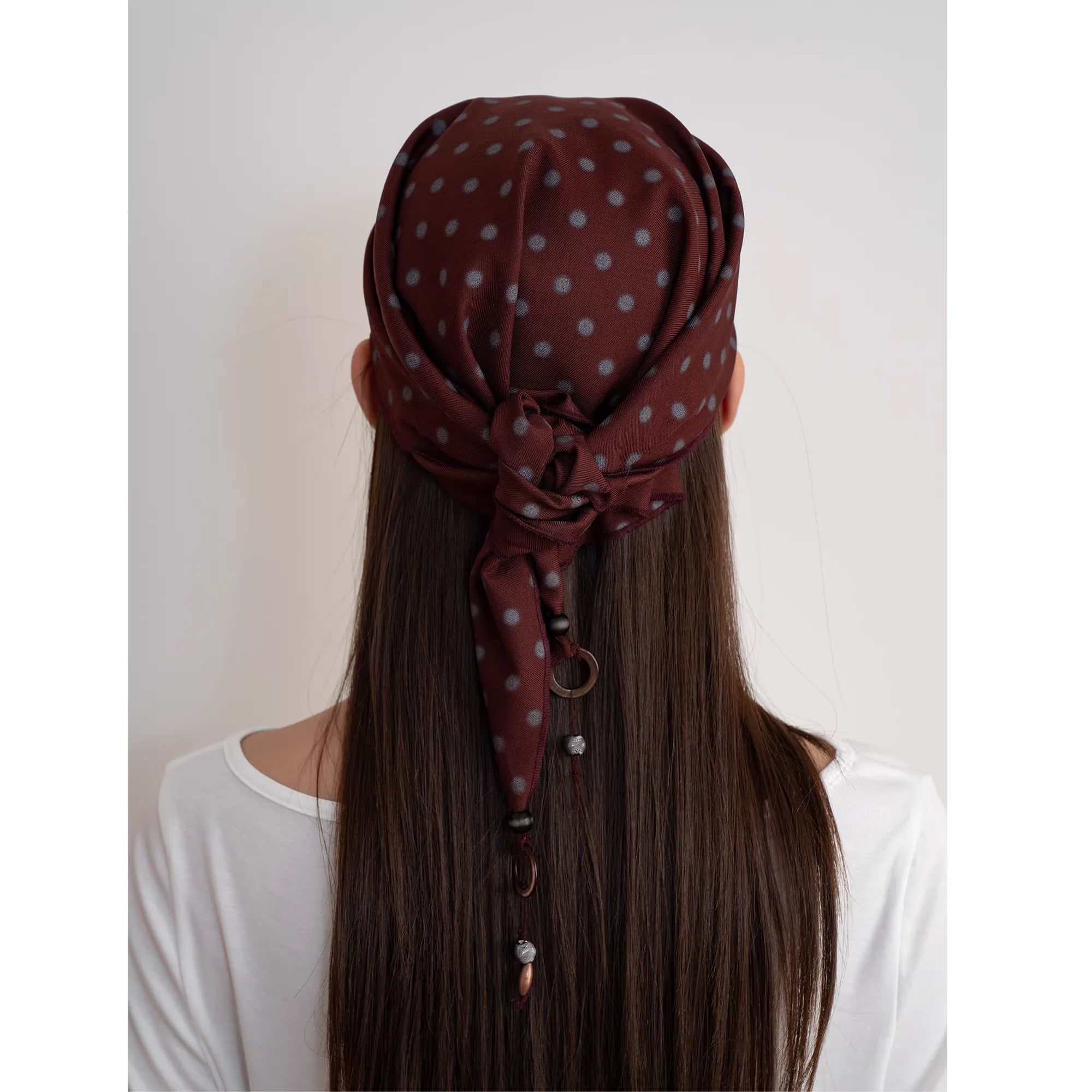THELIGHT OFFICIAL Dark Red Polka Dot Triangle Headscarf with Pendant Detail
