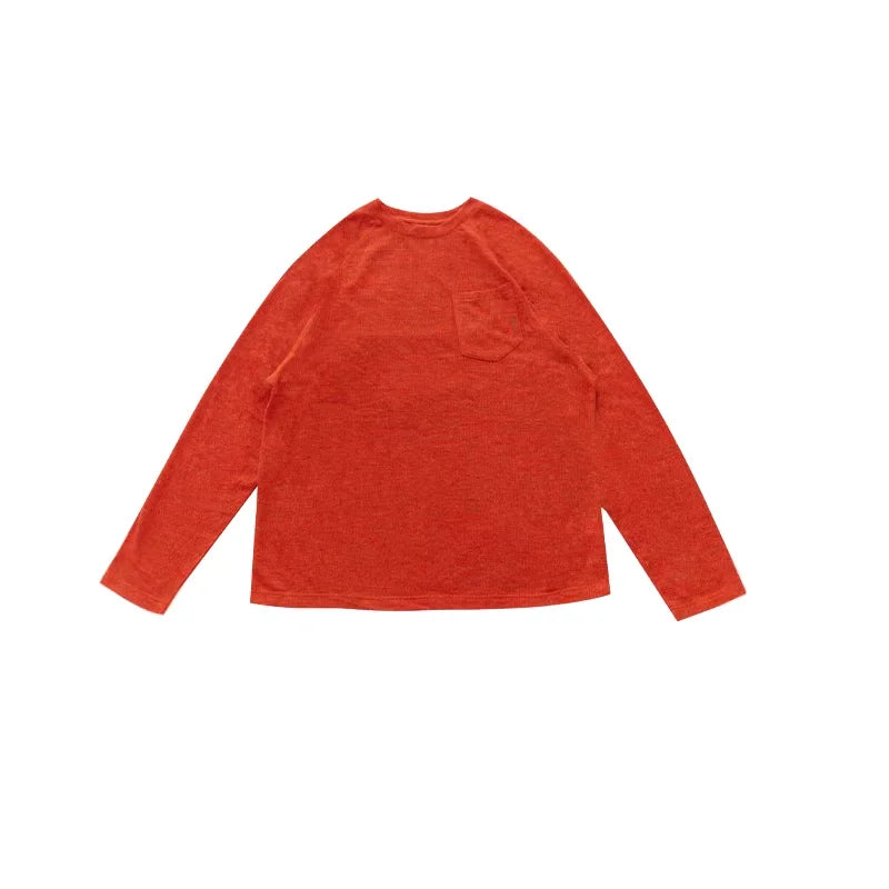 THELIGHT OFFICIAL Women's Lightweight Long Sleeve Orange Crew Neck Top