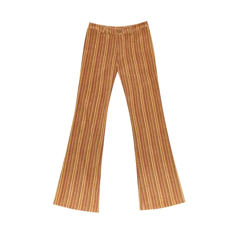 THELIGHT OFFICIAL Women's High-Waisted Retro Striped Flared Pants