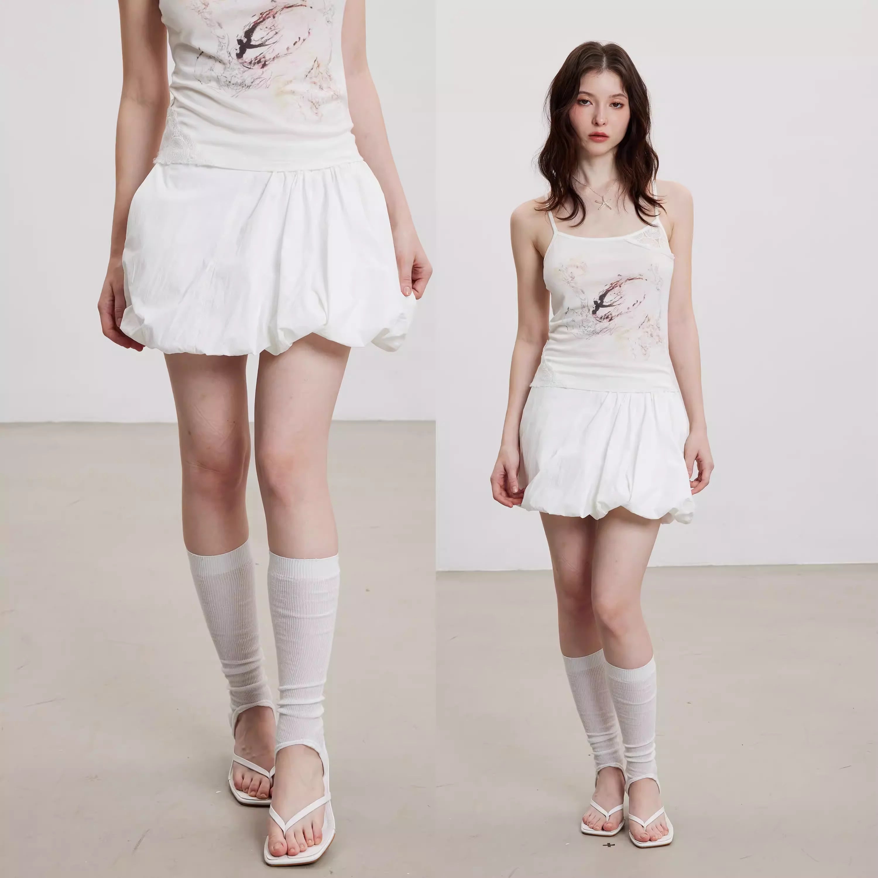 THELIGHT OFFICIAL Women's Spring Summer Paperbag Waist Bubble Mini Skirt