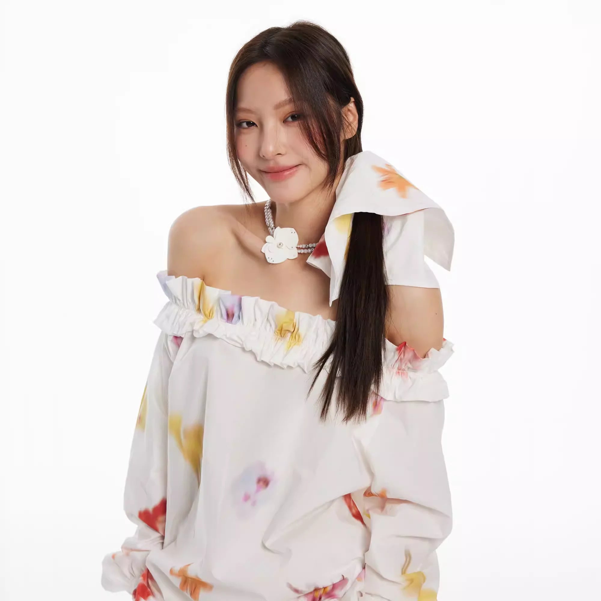 THELIGHT OFFICIAL Women's Off-Shoulder Floral Print Long Sleeve Top and Trouser Set