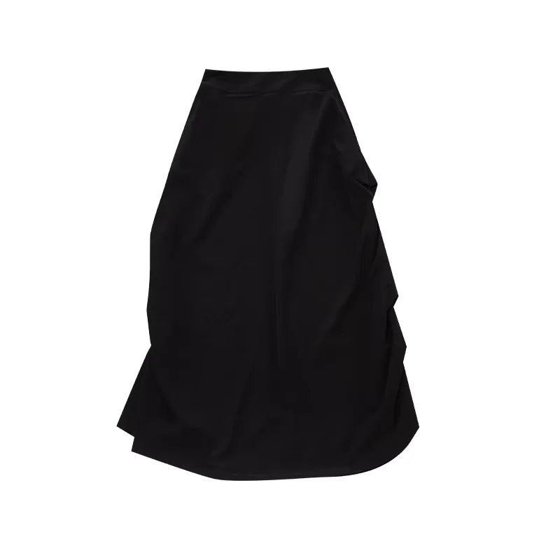 THELIGHT OFFICIAL Women's High-Waisted Draped A-Line Skirt with Drawstring and Asymmetric Layers