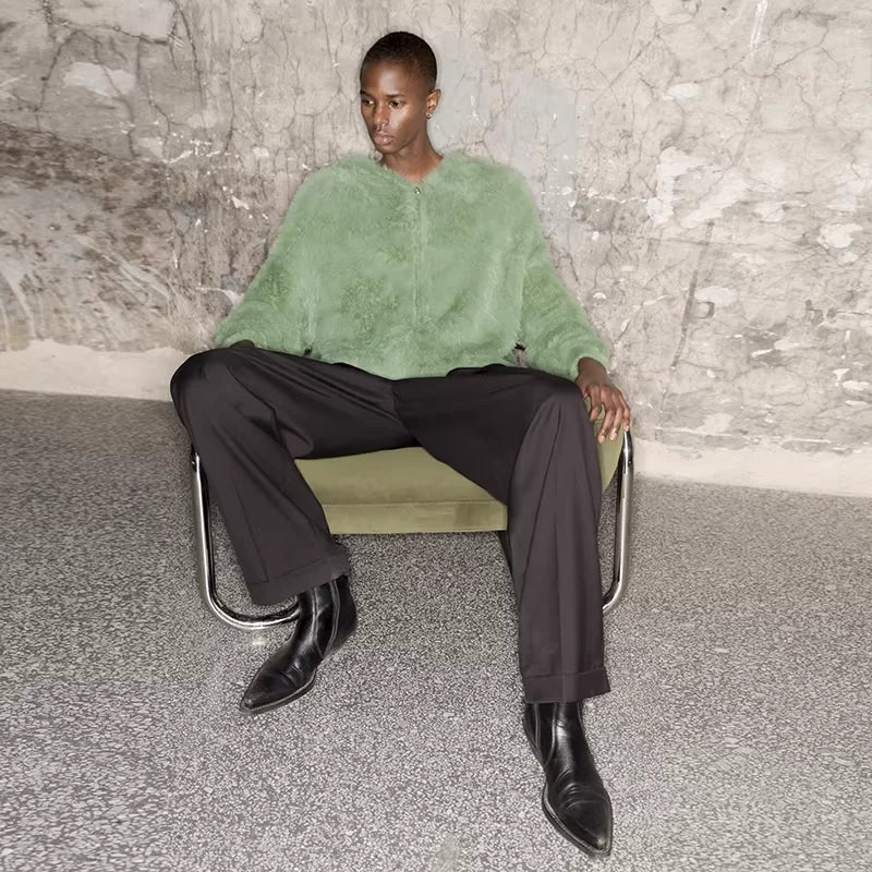 TRIANGLE PROJECT Unisex Faux Mink Fur Zip-Up Hooded Jacket