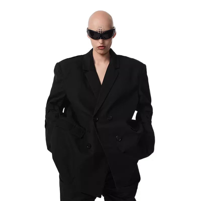 TRIANGLE PROJECT Deconstructed Pleated Tailored Blazer Jacket