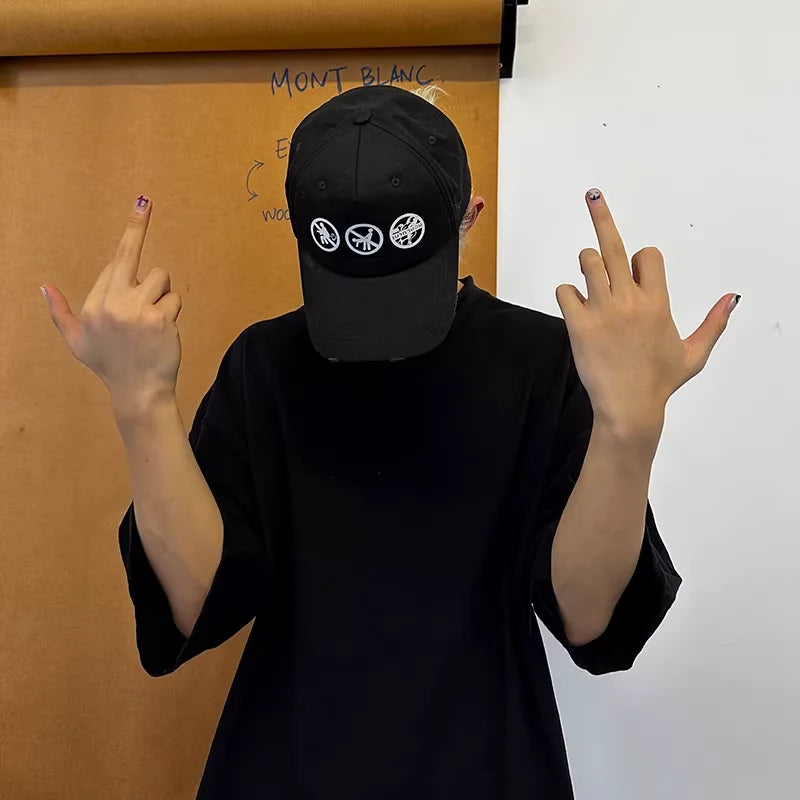 TRIANGLE PROJECT Unisex Distressed Trucker Hat with Graphic Patches