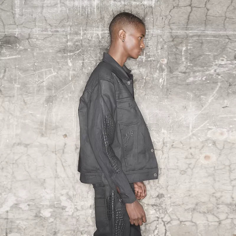 TRIANGLE PROJECT Snake Scale Wax-Coated Denim Jacket