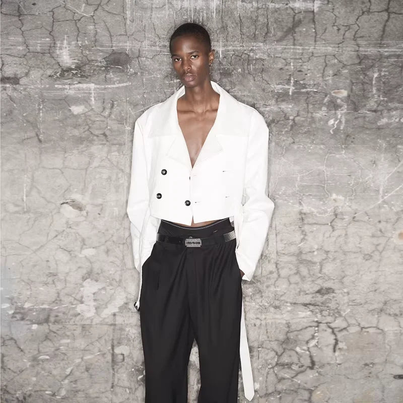 TRIANGLE PROJECT Men's Double-Breasted Cropped White Jacket