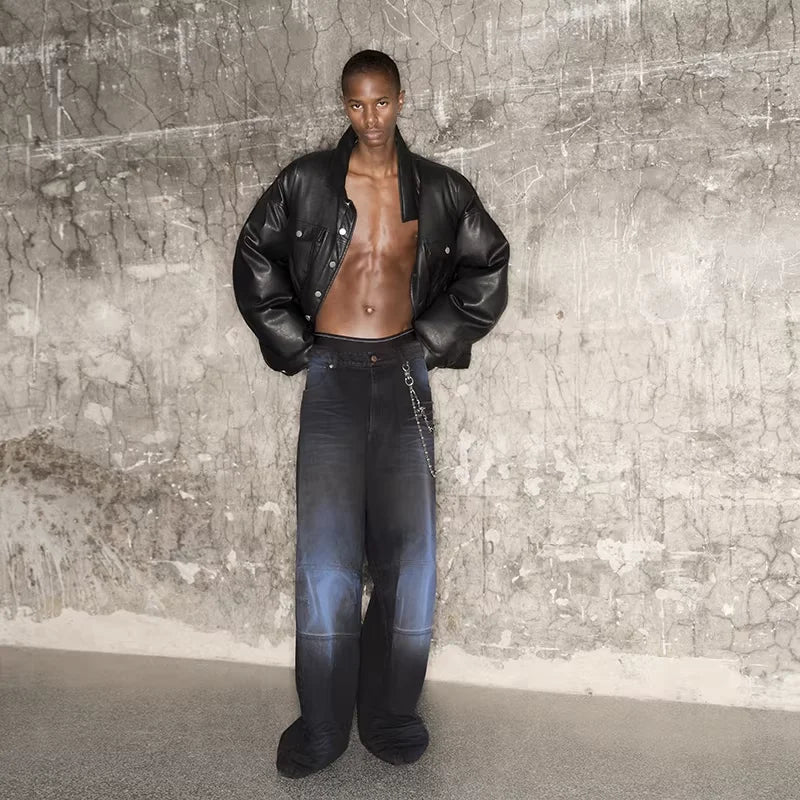 TRIANGLE PROJECT Unisex Loose Fit Distressed Washed Denim Pants