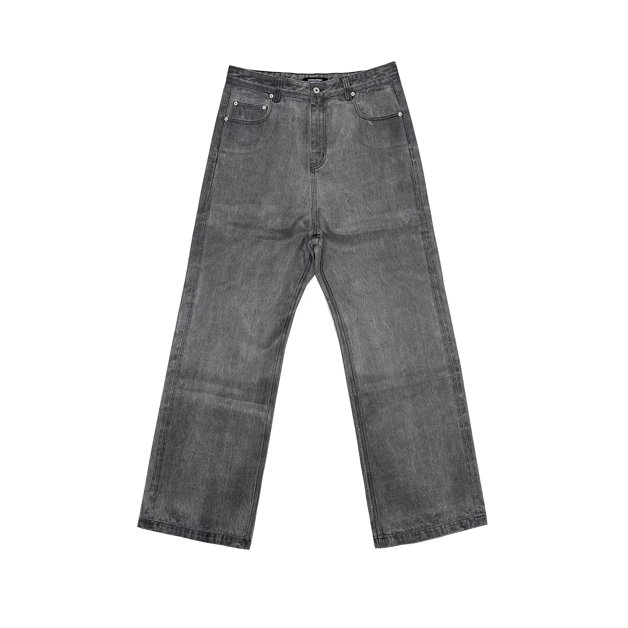 UNKNOWNWORLD Washed Grey Wide-Leg Jeans