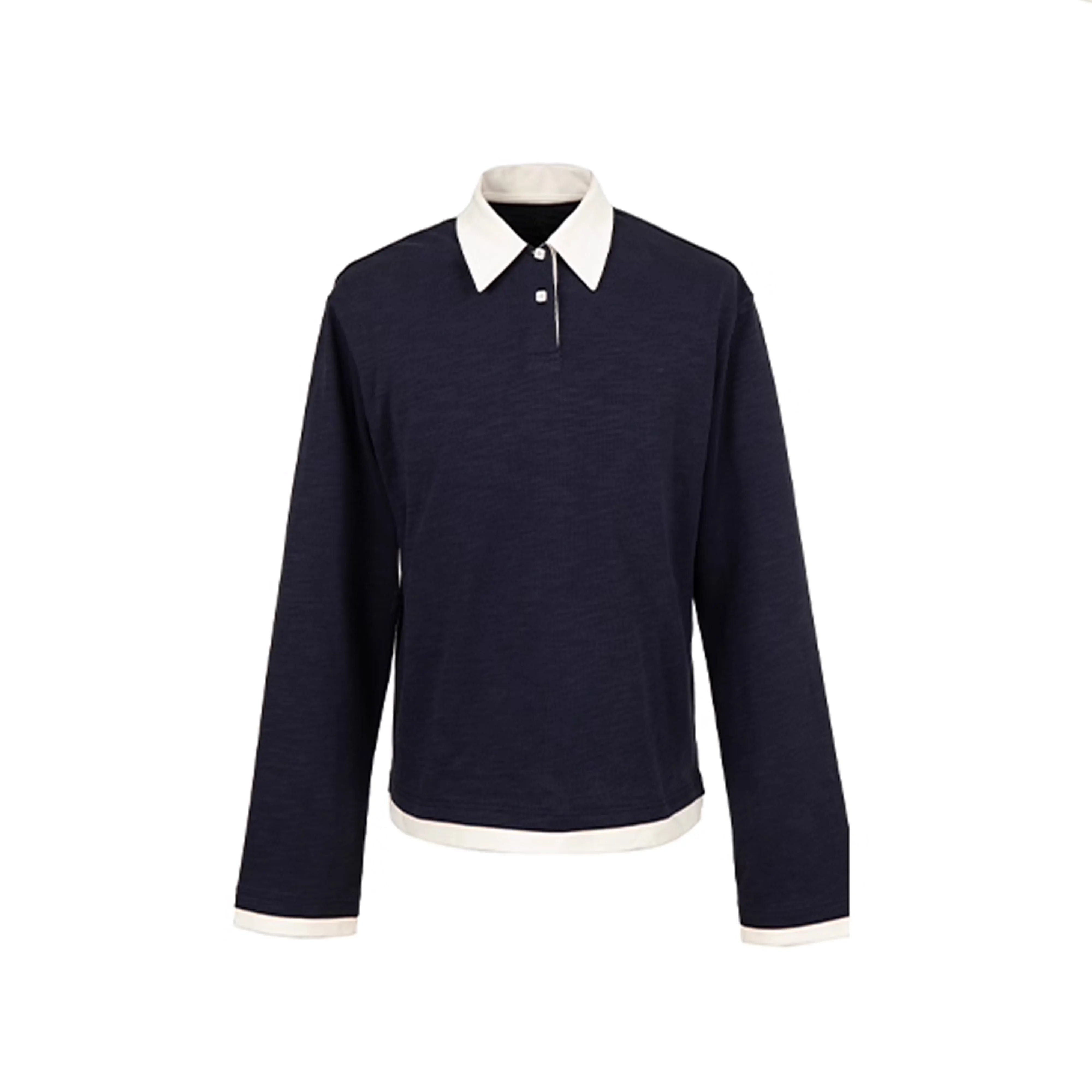 VLABMADE Men's Contrast Collar Long Sleeve Polo Shirt