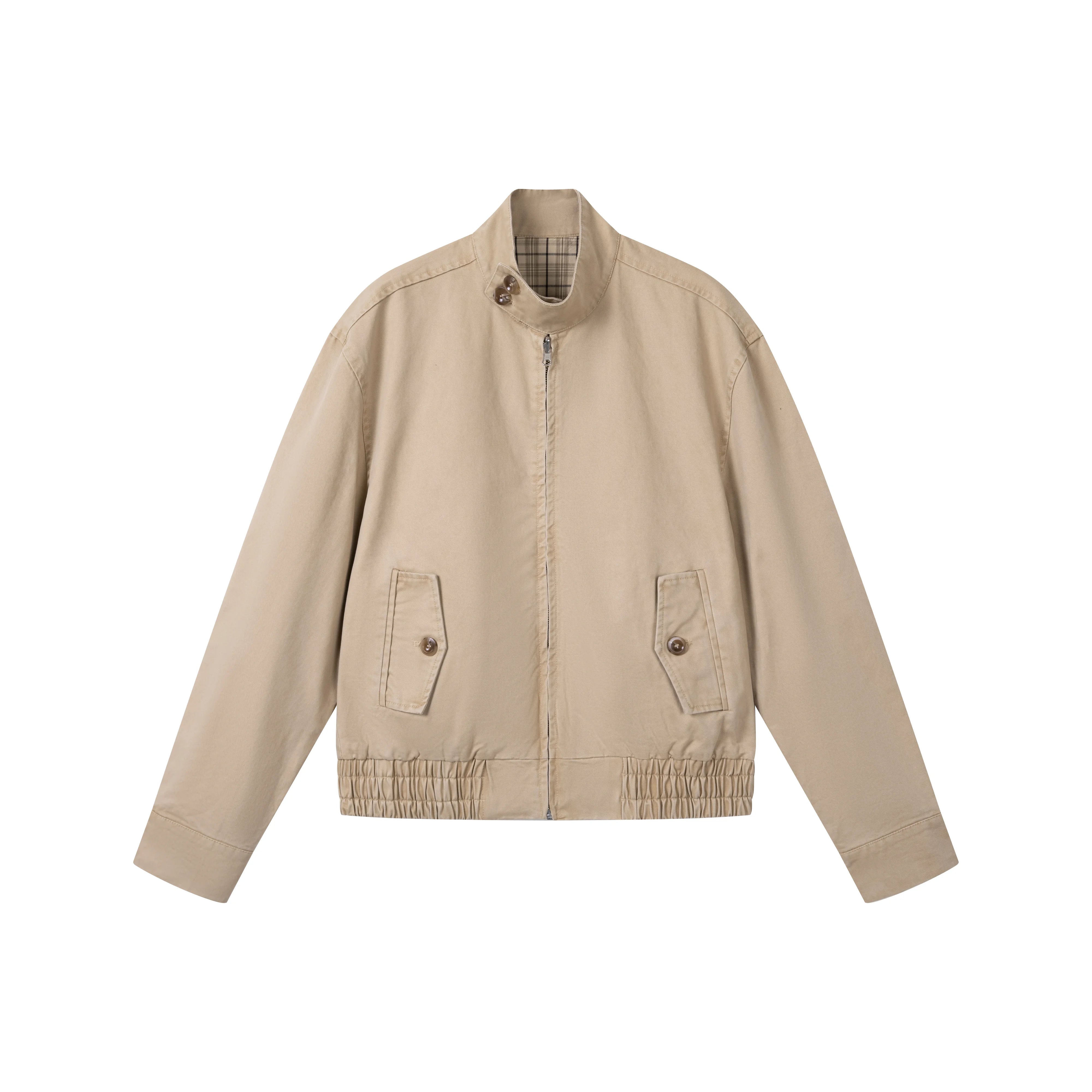 VLABMADE Retro Khaki Reversible Zip Jacket with Plaid Lining