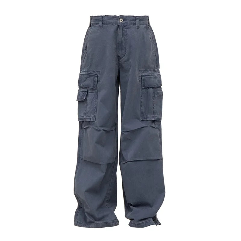 VLABMADE Men's Distressed Wide-Leg Cargo Pants