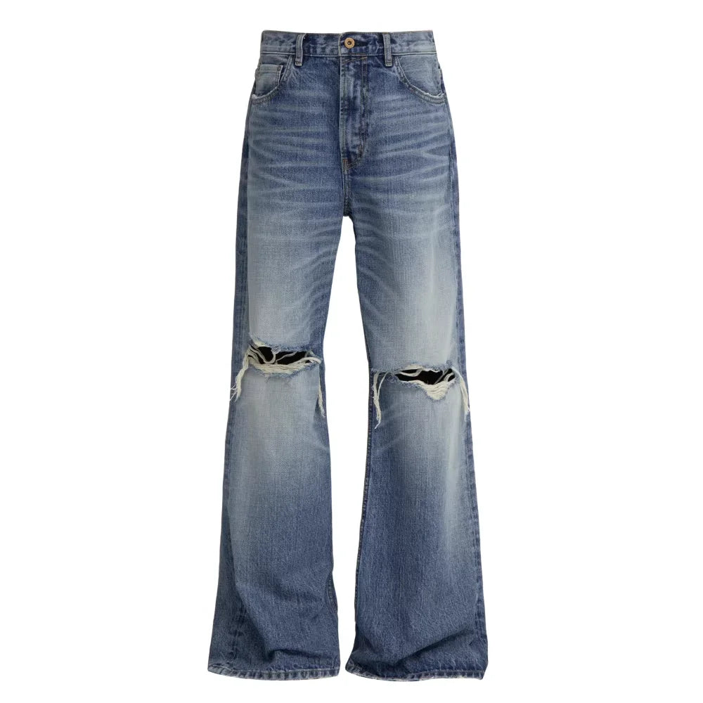 VLABMADE Vintage Washed Loose Fit Distressed Straight Leg Jeans
