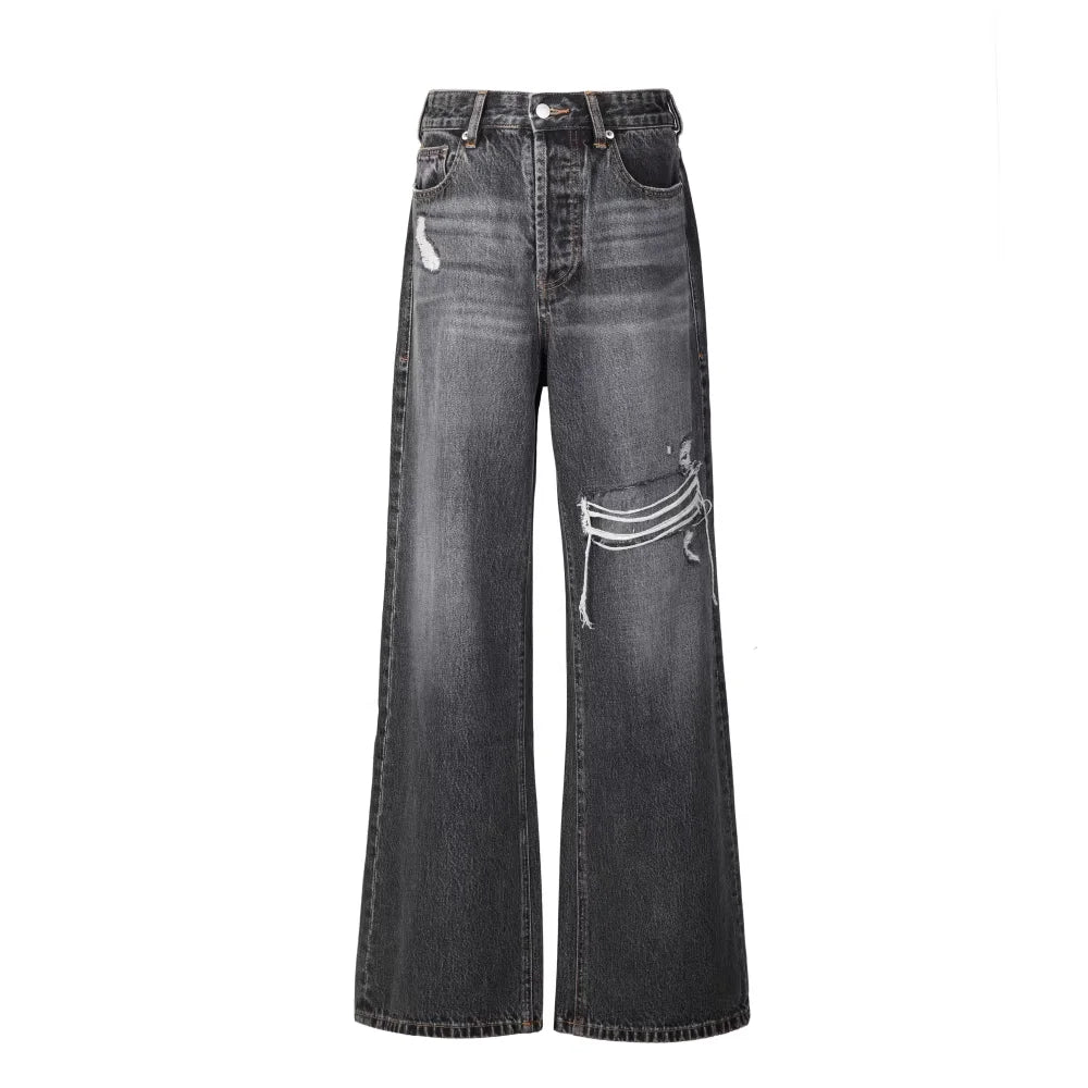VLABMADE Distressed Wide-Leg Ripped Denim Jeans