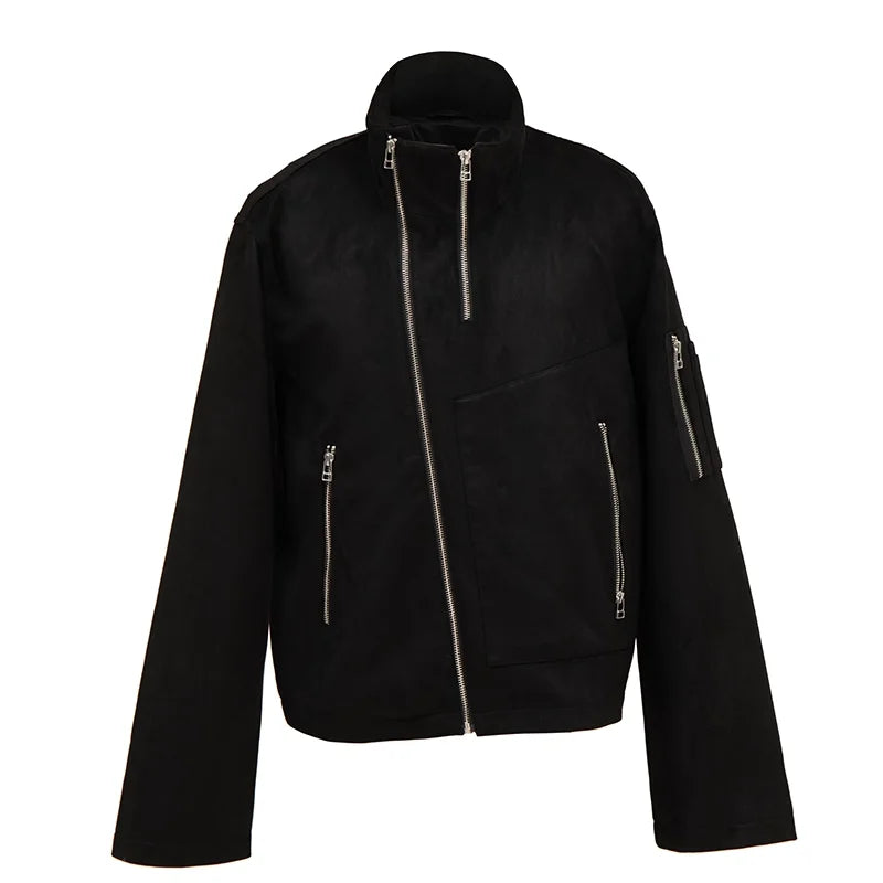 VLABMADE Suede Stand Collar Multi-Zip Utility Jacket