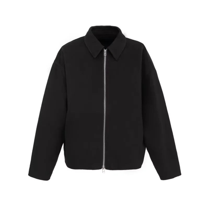 VLABMADE Men's Black Wool Boxy Jacket with Shirt Collar