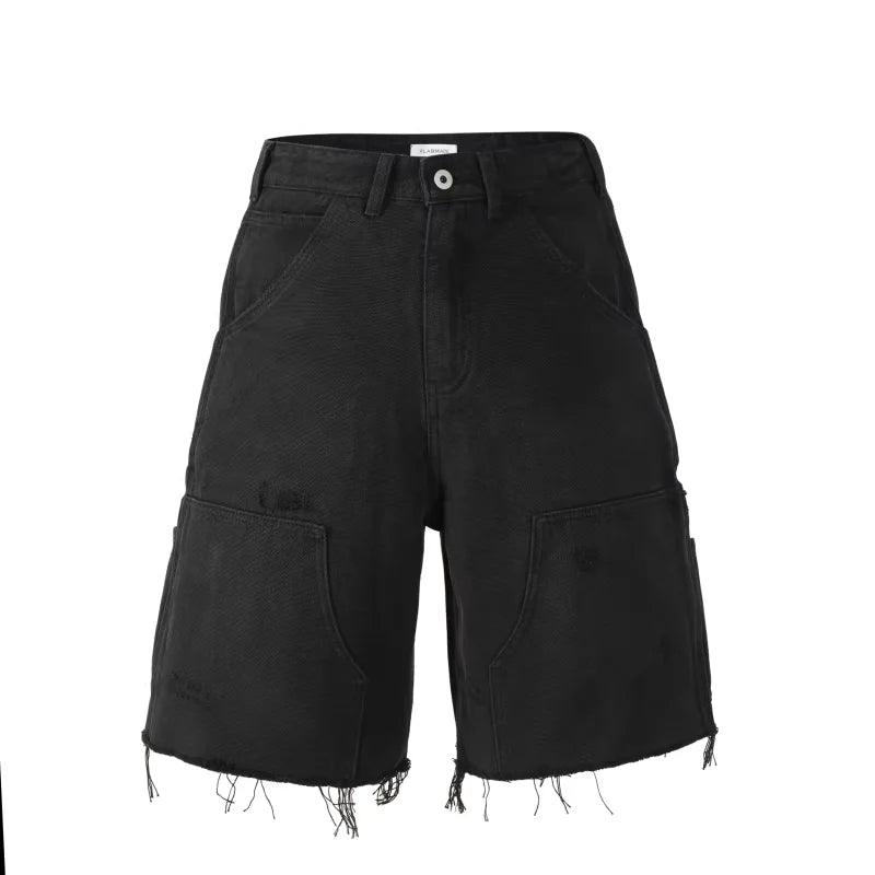 VLABMADE Men's Distressed Double Knee Denim Work Shorts
