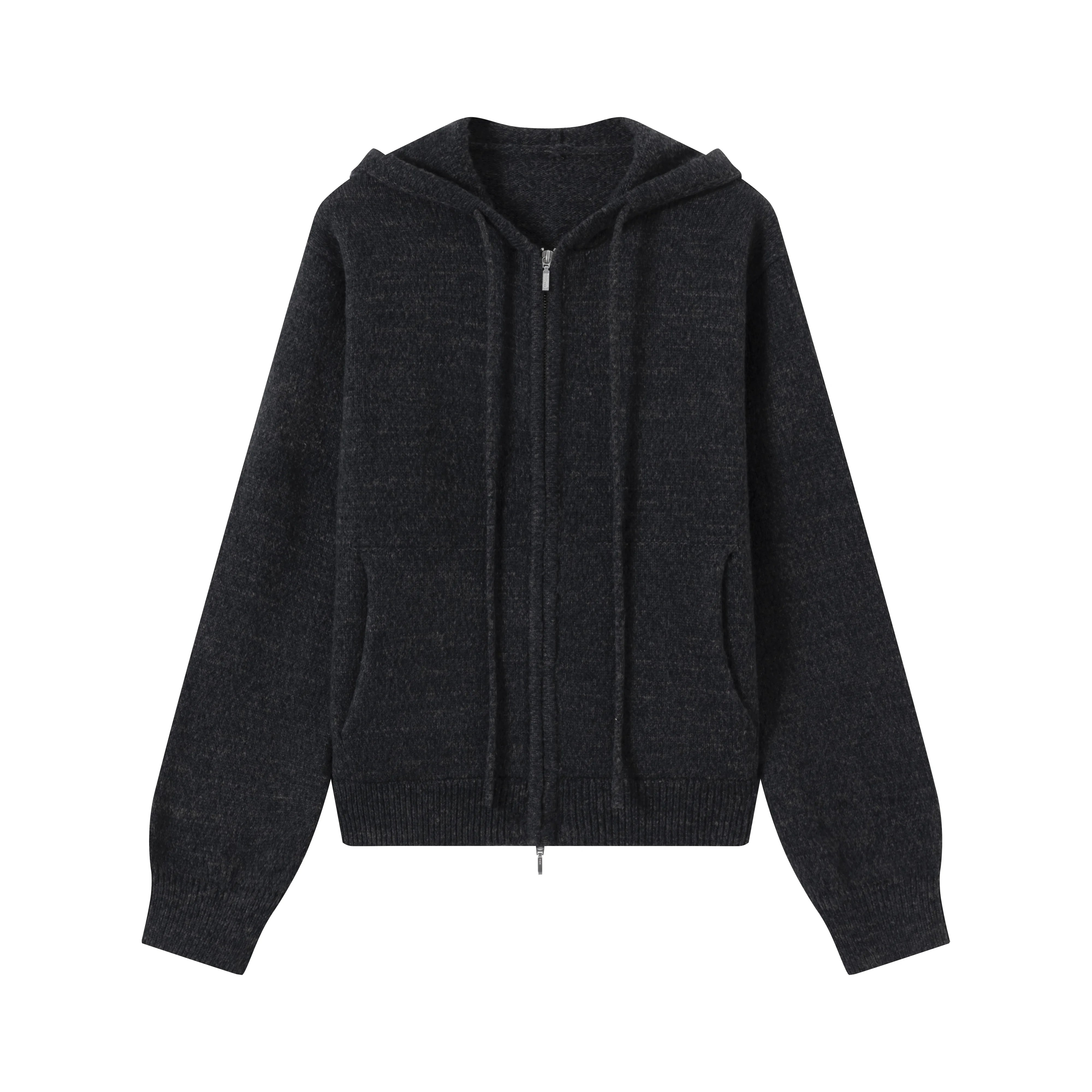 VLABMADE Men's Vintage Mélange Knit Hoodie with Double Zipper