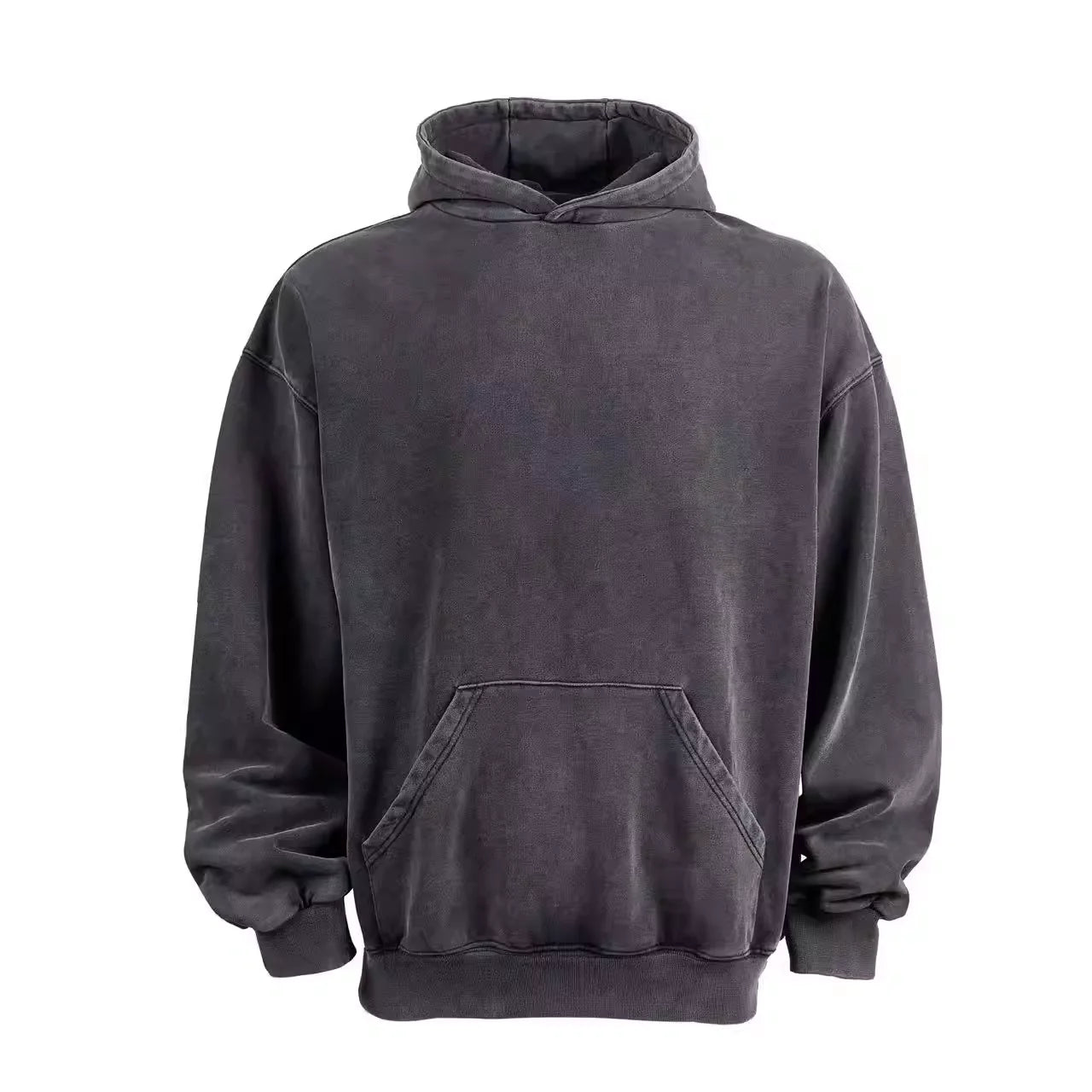 VLABMADE Men's Washed Black Drop Shoulder Hooded Sweatshirt