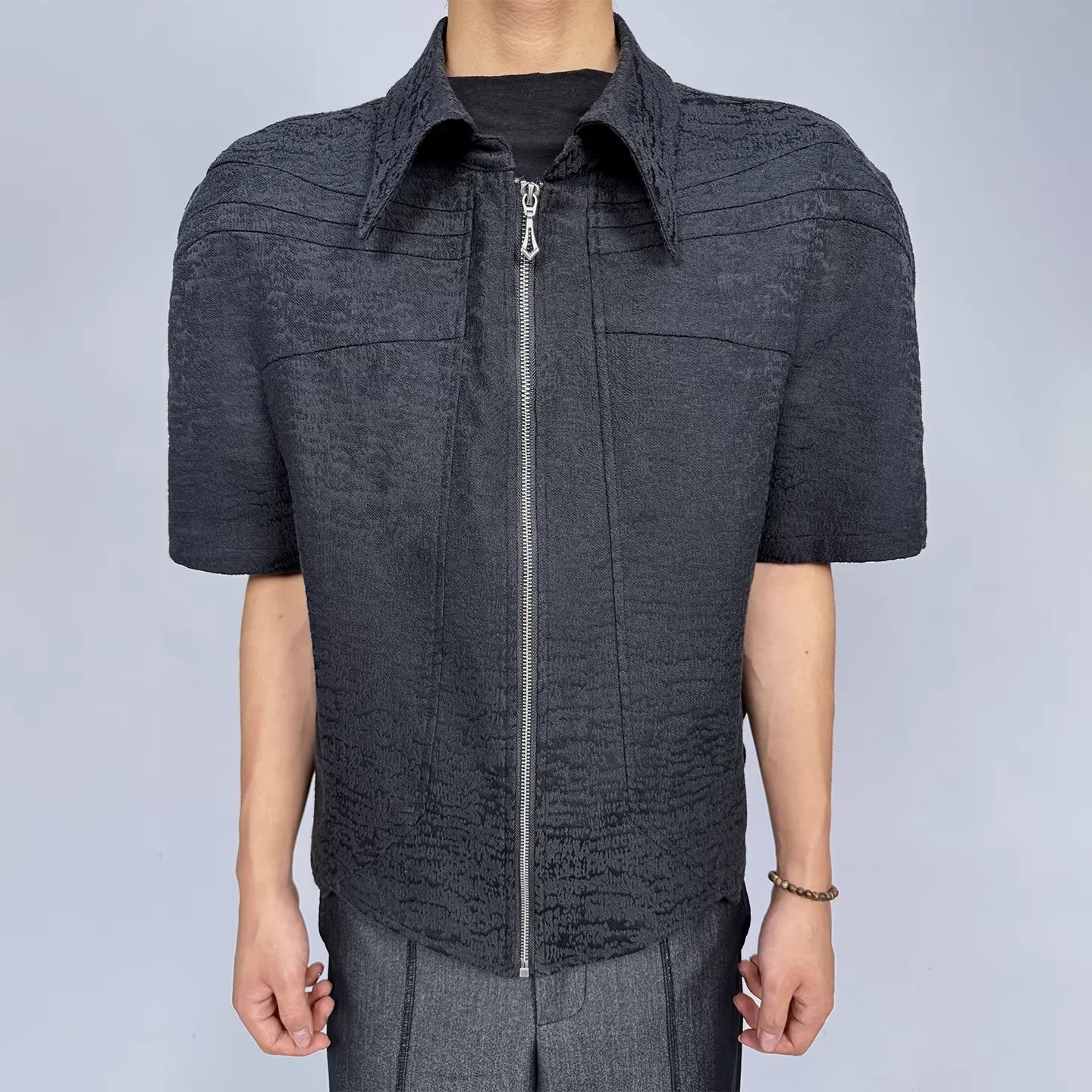 Y OFFICIAL Jacquard Geometric Deconstructed Short Sleeve Shirt