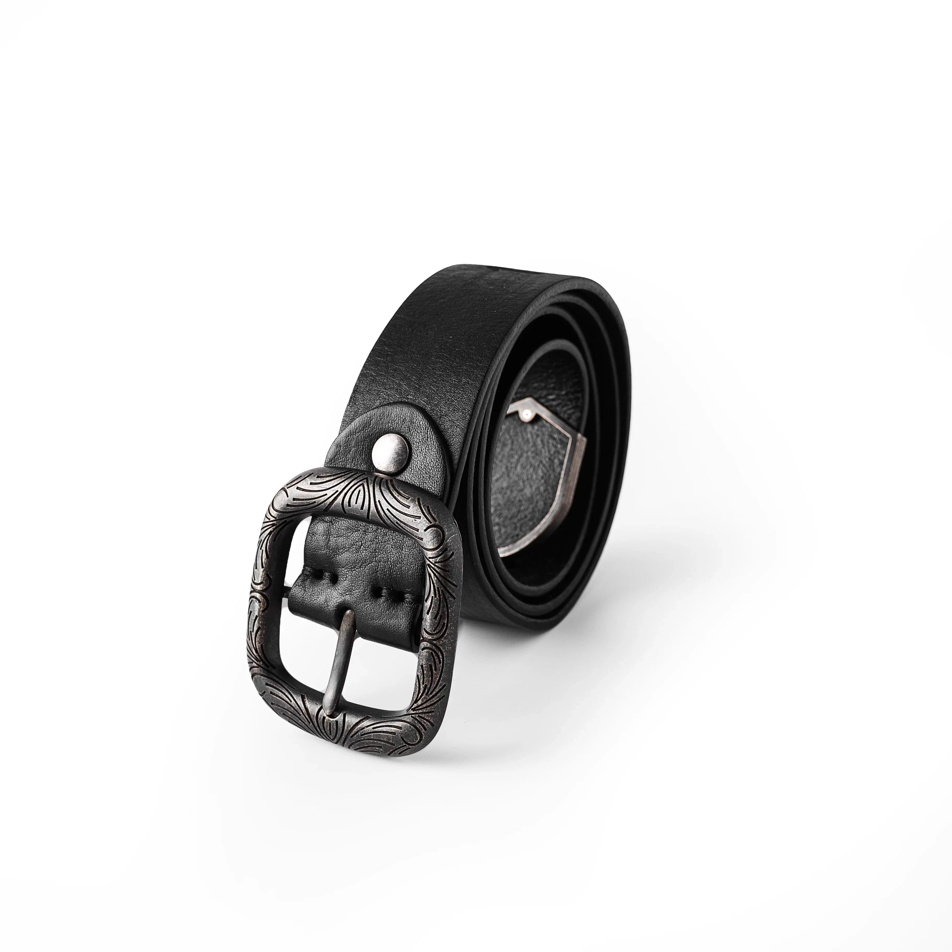 Y OFFICIAL Vintage Engraved Leather Belt with Ornate Buckle