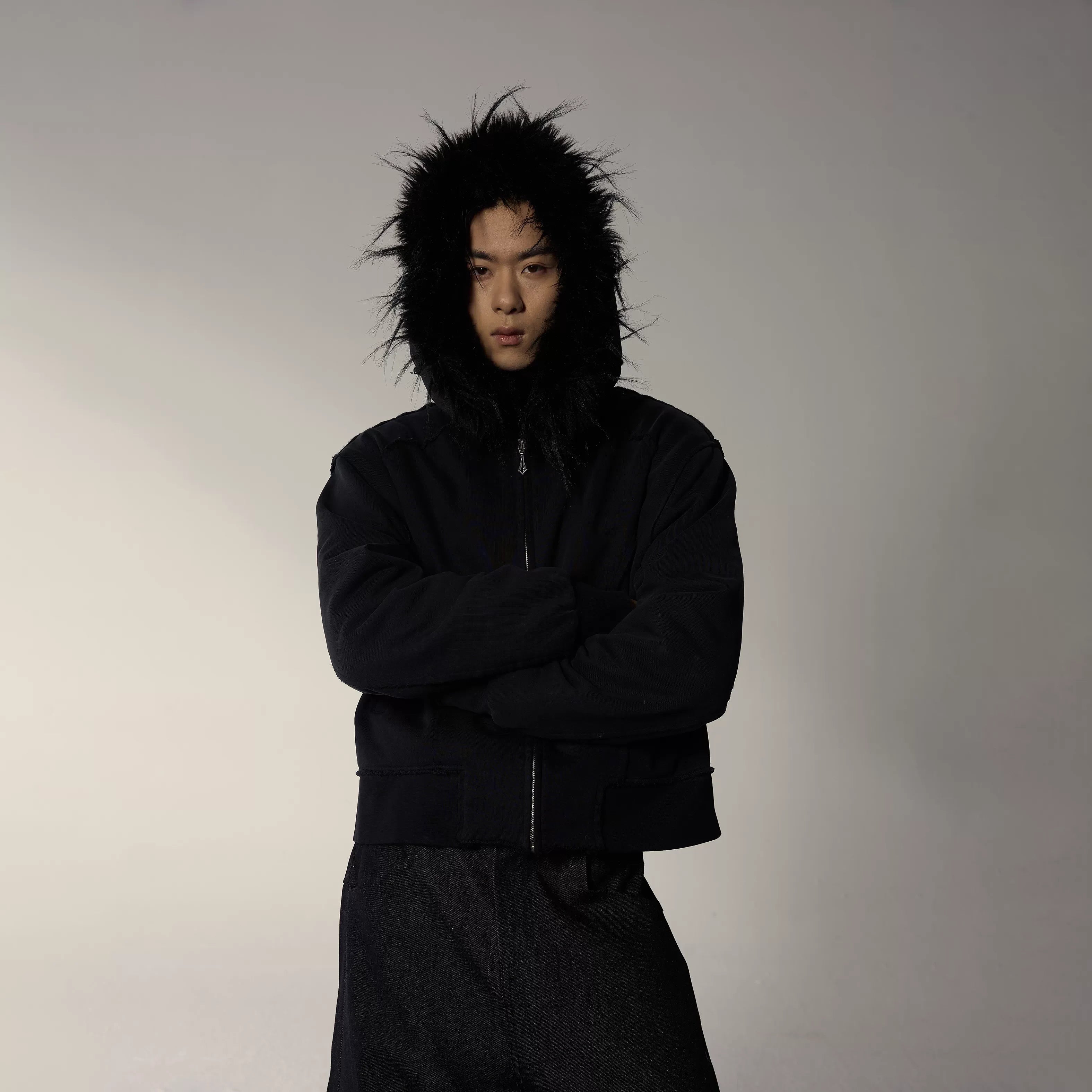 Y OFFICIAL Reversible Faux Fur Hooded Sweatshirt Jacket