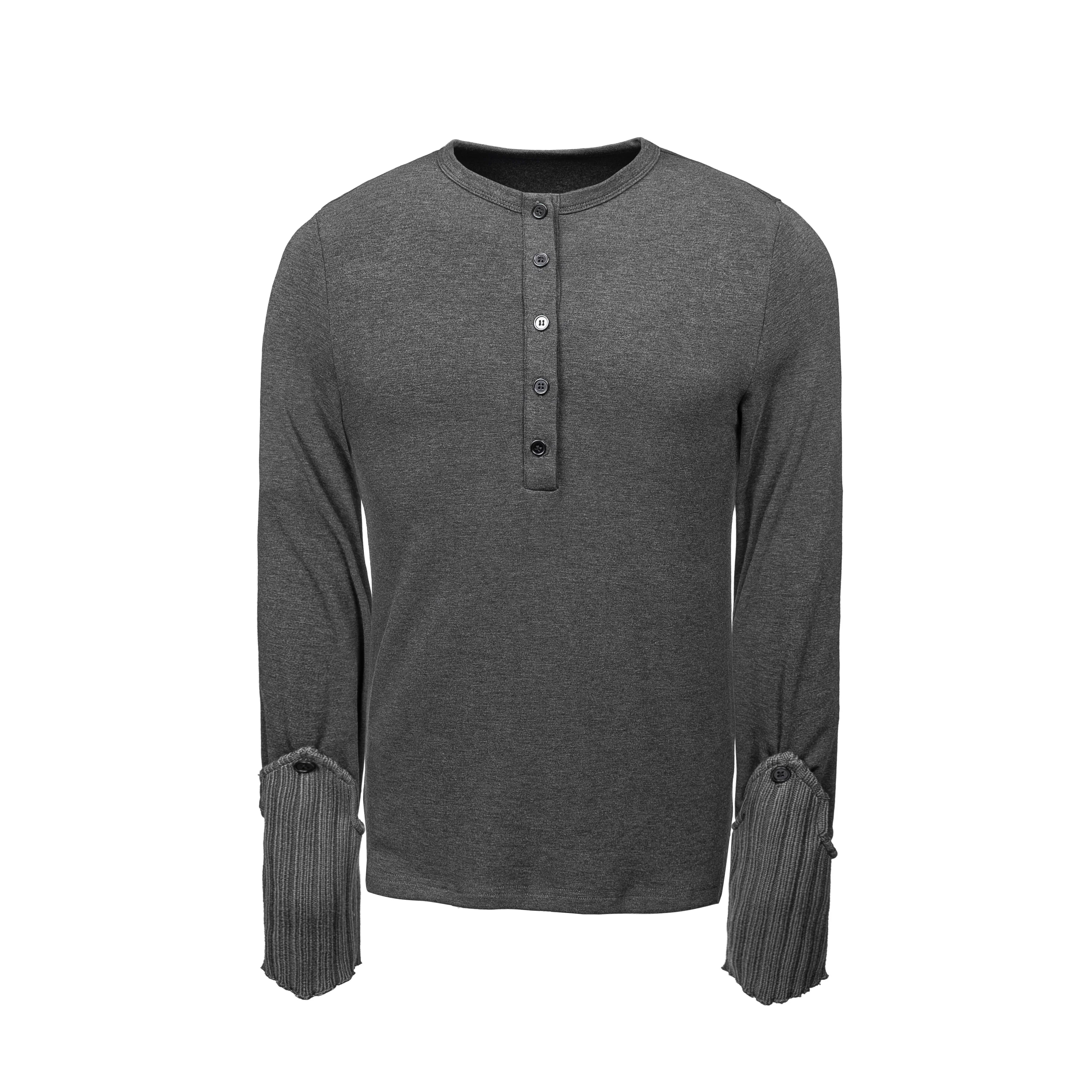 Y OFFICIAL Men's Wool Blend Henley Shirt with Detachable Sleeve Cuffs